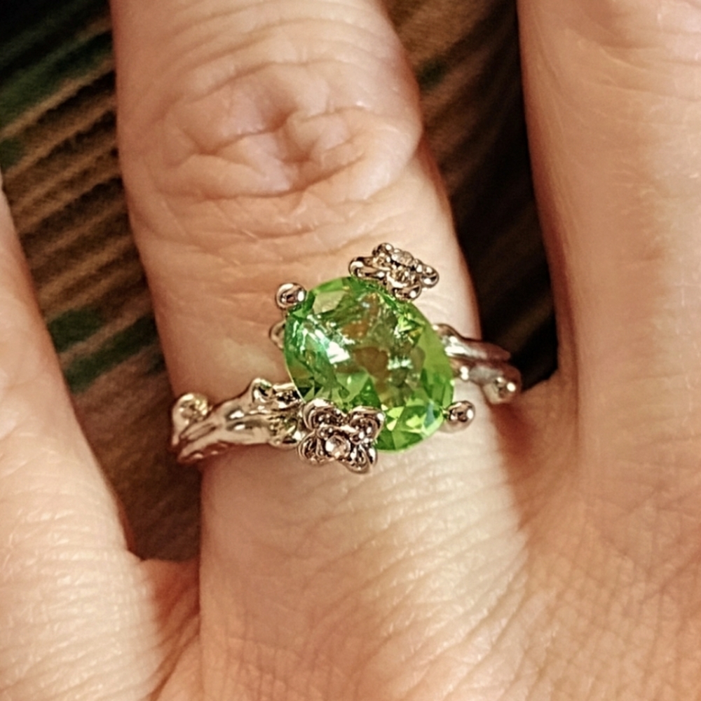 Size 7 - Sterling Silver Plated Green Tourmaline Ring